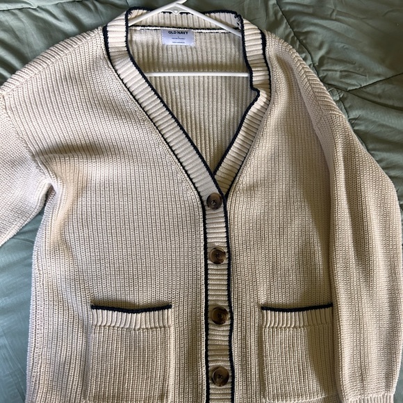 Old Navy Cream Cardigan with Black Trim - Picture 2 of 7